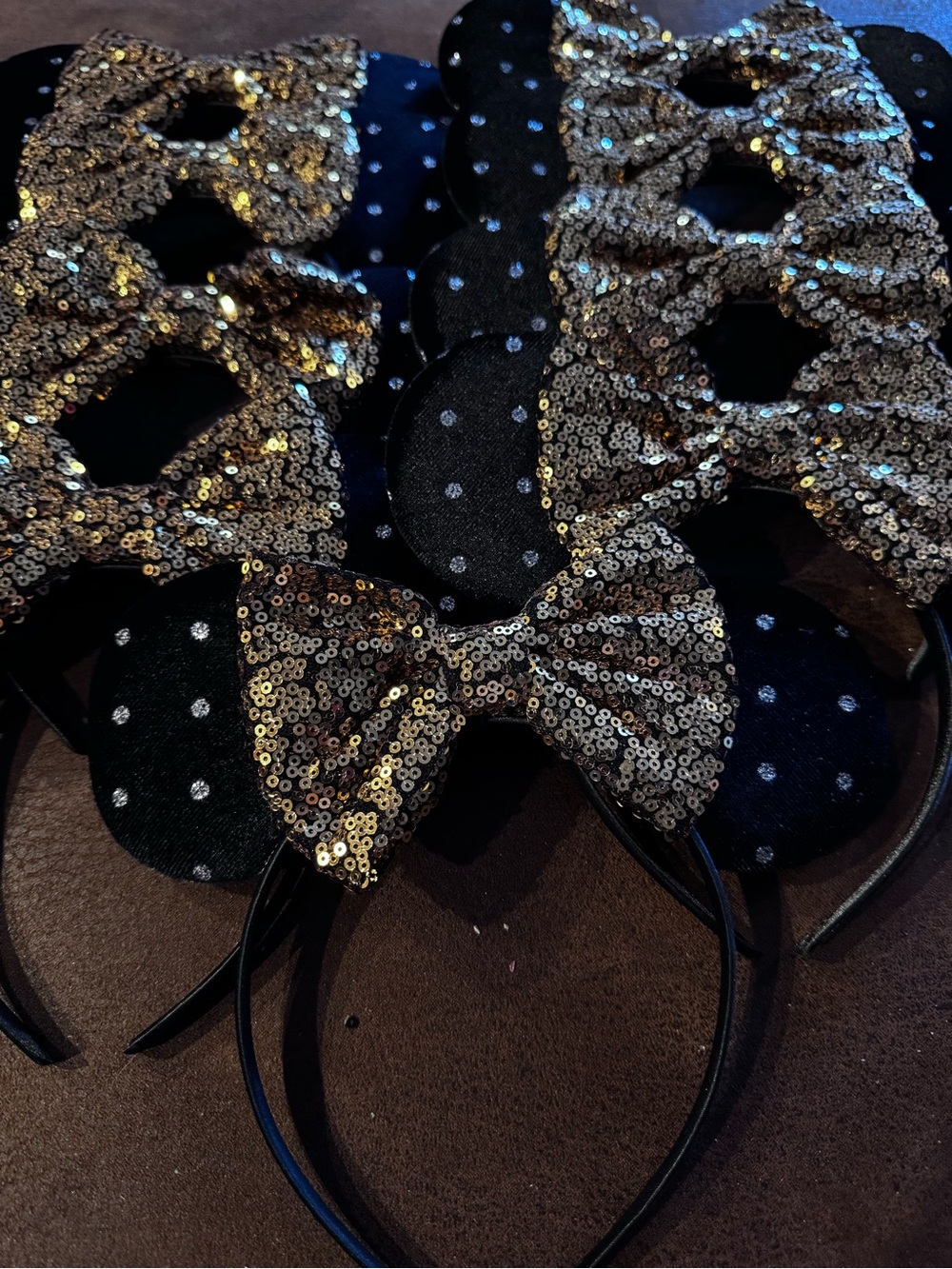 Bulk Lot-9 New Gold Sequin Bow, Glitter Dot Minnie Ear Headbands-Wholesale Cost